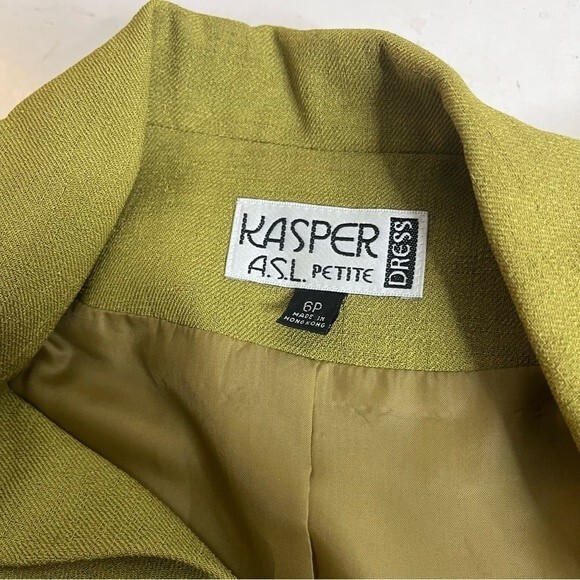 KASPER ASL Chartreuse Green Dress Short Sleeve Button Up Lined Size 6P Vintage - Picture 6 of 11
